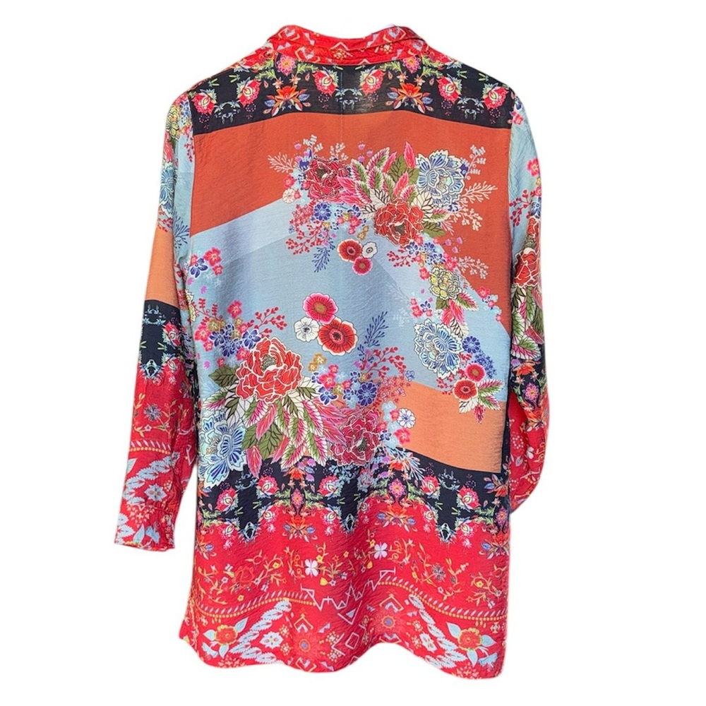 John Mark Button Down Top Electic Red Mixed-Print… - image 2